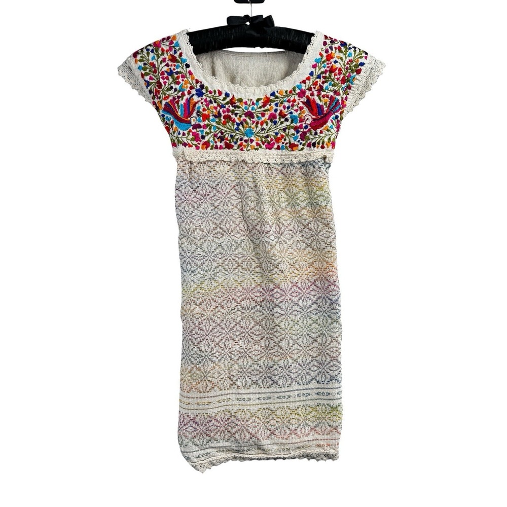 Handmade Embroidered Boho Dress Bird Floral Folk Art Cottagecore Festival